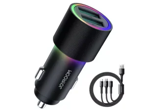 شارژر فندکی دو پورت همراه با کابل شارژ چند سر 1.2 متری جویروم Joyroom JR-CL10 Mini Car Charger 24W