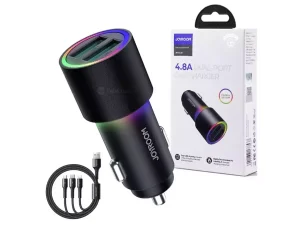 شارژر فندکی دو پورت همراه با کابل شارژ چند سر 1.2 متری جویروم Joyroom JR-CL10 Mini Car Charger 24W