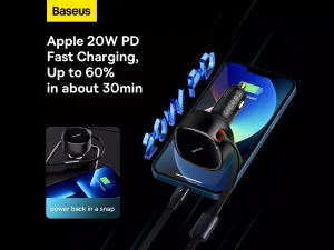 شارژر فندکی فست شارژ لایتنینگ و تایپ سی بیسوس Baseus 2 in 1 Car Charger CGTX000001