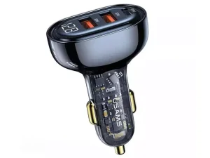 شارژر فندکی فست شارژ تایپ سی و یو اس بی 80 وات یوسامز USAMS US-CC159 Transparent Fast Car Charger Kit