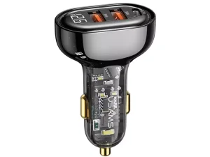 شارژر فندکی فست شارژ تایپ سی و یو اس بی 80 وات یوسامز USAMS US-CC159 Transparent Fast Car Charger Kit