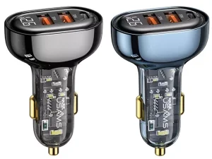 شارژر فندکی فست شارژ تایپ سی و یو اس بی 80 وات یوسامز USAMS US-CC159 Transparent Fast Car Charger Kit