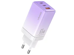 شارژر دیواری فست یو اس بی و تایپ سی 65 وات یوسامز USAMS US-CC180 ACC Three Ports GaN Charger EU Plug