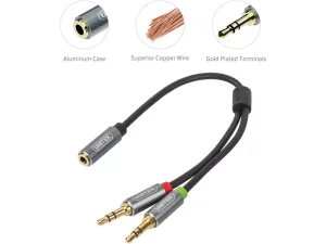 کابل انتقال صدای آی‌یو‌ایکس دو به یک 20 سانتی‌متری یونیتک Unitek Y-C957ABK 0.2M, 3.5MM AUX Audio Cable Female to 2 Male