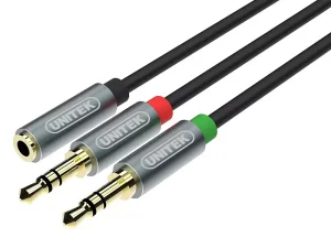 کابل انتقال صدای آی‌یو‌ایکس دو به یک 20 سانتی‌متری یونیتک Unitek Y-C957ABK 0.2M, 3.5MM AUX Audio Cable Female to 2 Male