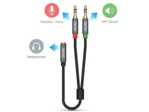 کابل انتقال صدای آی‌یو‌ایکس دو به یک 20 سانتی‌متری یونیتک Unitek Y-C957ABK 0.2M, 3.5MM AUX Audio Cable Female to 2 Male