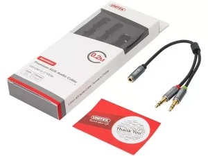 کابل انتقال صدای آی‌یو‌ایکس دو به یک 20 سانتی‌متری یونیتک Unitek Y-C957ABK 0.2M, 3.5MM AUX Audio Cable Female to 2 Male