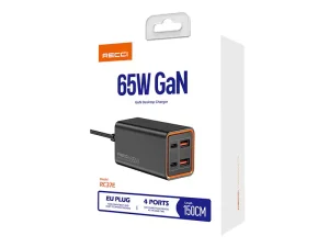 پاور هاب سوپر فست شارژ 2 پورت تایپ سی و 2 پورت یو اس بی 65 وات رسی Recci RC37 65W GaN Desktop Charger