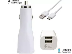 شارژر فندکی سریع سامسونگ با کابل میکرو یو اس بی Samsung Fast Charging Dual Car Charger