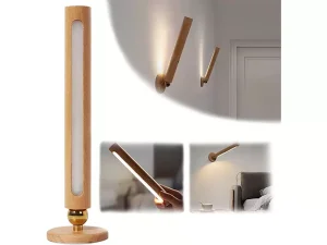 چراغ ال ای دی چوبی شارژی چندکاره 360 Degree Rotatable Wooden LED Wall Lamp