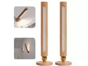 چراغ ال ای دی چوبی شارژی چندکاره 360 Degree Rotatable Wooden LED Wall Lamp