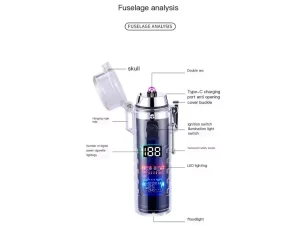 فندک الکتریکی شارژی دارای چراغ قوه Cylindrical Electric Lighter With Flashlight HB-256