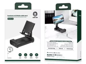 پاوربانک تایپ سی 20 وات 10000 و هولدر موبایل رومیزی گرین Green Lion 10000mAh Power Bank and Foldable Mobile Stand GNFLDPBSTBK