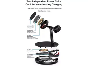 شارژر بی سیم مگنتی رومیزی آیفون 20 وات و پایه نگهدارنده موبایل 3 در 1 بیسوس Baseus Swan 3-in-1 Wireless Magnetic Charging Bracket 20W WXTE000001