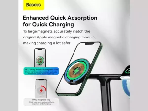 شارژر بی سیم مگنتی رومیزی آیفون 20 وات و پایه نگهدارنده موبایل 3 در 1 بیسوس Baseus Swan 3-in-1 Wireless Magnetic Charging Bracket 20W WXTE000001