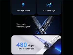 کابل شارژ سریع و دیتای تایپ سی به لایتنینگ 1.2 متری 20 وات یوسامز USAMS data cable US-SJ573 Type-C to Lightning