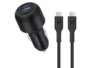 شارژر فندکی 130 وات همراه با کابل دو سر تایپ سی 90 سانتی متری پاورولوژی Powerology Ultra Quick Car Charger PCCSR007-C