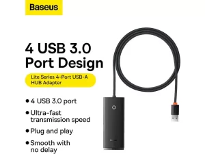 هاب یو اس بی چهار پورت با کابل یک متری بیسوس Baseus WKQX030101 Lite Series 4-Port USB-A HUB Adapter