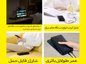 پاوربانک فست شارژ تایپ سی و یو اس بی 20 وات 20000 بیسوس با کابل میکرو یو اس بی 25 سانتی‌متری PPBD050302