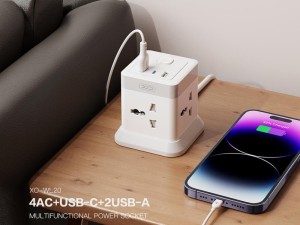 چندراهی برق 4 سوکت, سه یو اس بی و یک تایپ سی دو متری ایکس او Network Extender XO WL20 20W Square Socket 4AC +USB-A+1USB-C PD/QC 2m