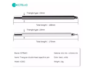 قلم لمسی دو سر کوتتسی Coteetci Triangular double-head capacitive pen 62002-WH