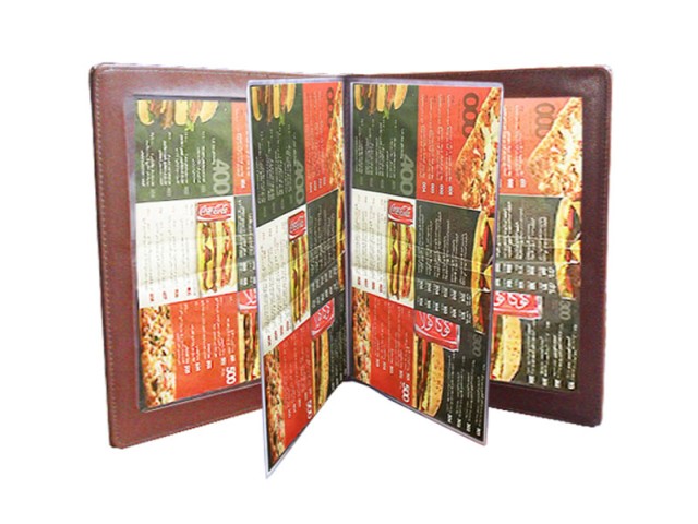 منوی رستوران کتابی جلد چرم با دوقاب و دوبرگ