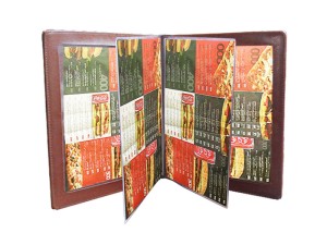 منوی رستوران کتابی جلد چرم با دوقاب و دوبرگ