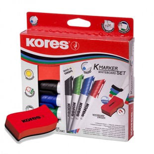 ماژیک وایت برد kores بسته 4 رنگ به همراه تخته پاکن