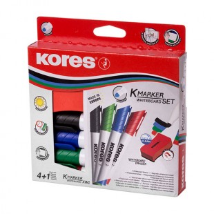 ماژیک وایت برد kores بسته 4 رنگ به همراه تخته پاکن