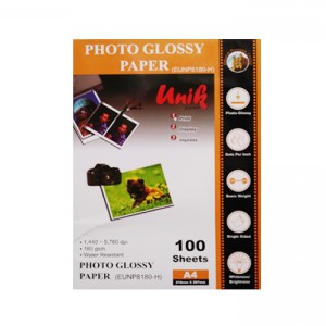 کاغذ فتوگلاسه A4 UNIK 180gsm بسته 100 عددی
