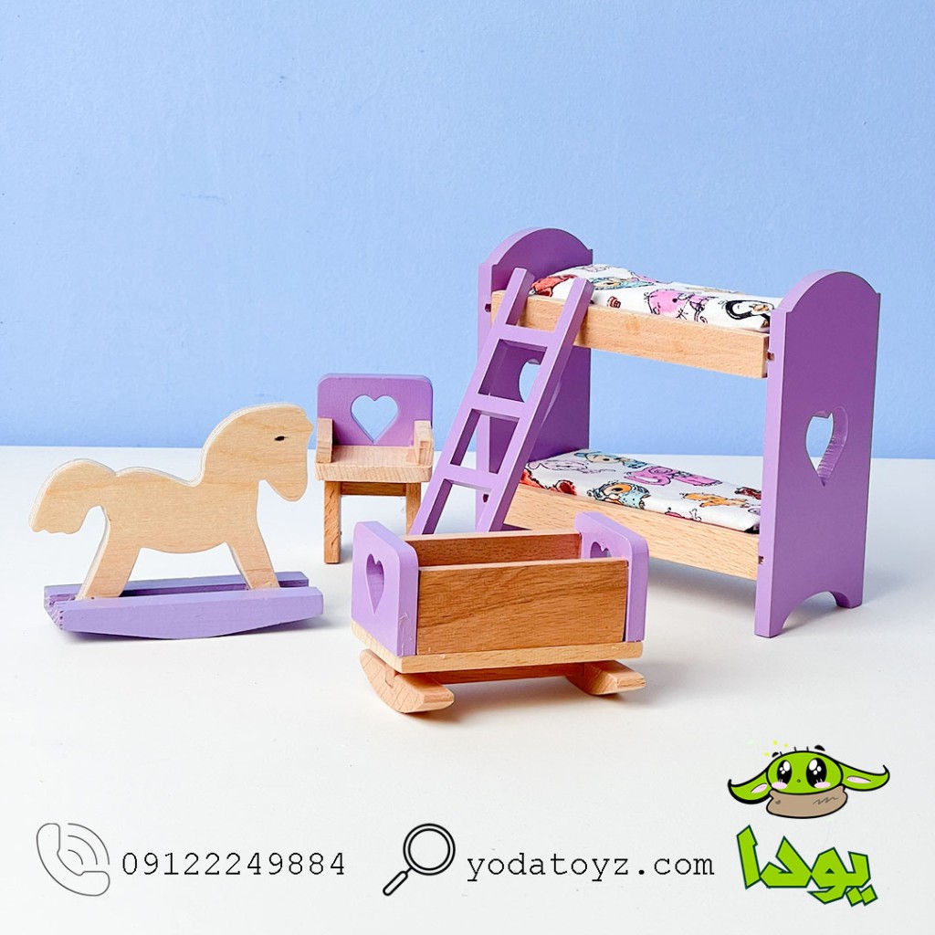 وسایل خانه عروسکی مینیاتوری مدل اتاق خواب کودک رنگ بنفش