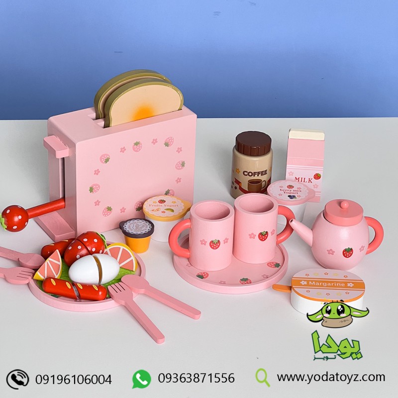 اسباب بازی  صبحانه خوری چوبی با توستر طرح توت فرنگی کد 859