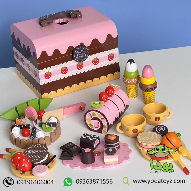 ست اسباب بازی عصرانه خوری چوبی با کیک شکلاتی 914