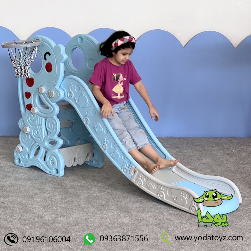 سرسره خانگی کودک مدل دلفین 3 پله آبی