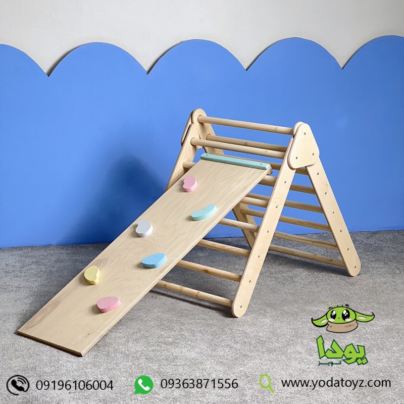 سازه ورزشی چوبی کودک  مدل نردبان مثلثی چوبی