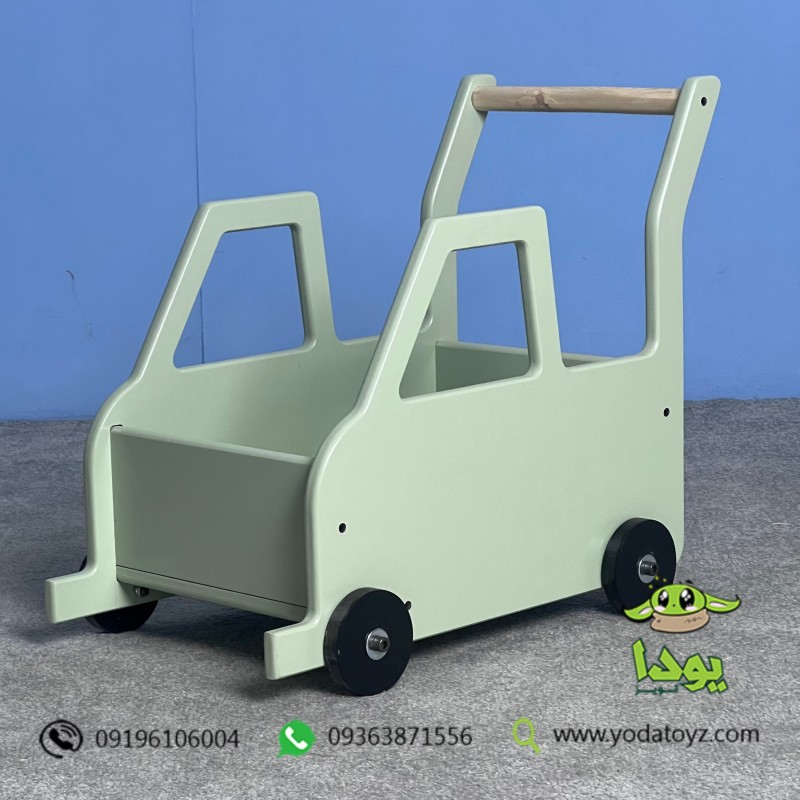 سبد خرید چرخدار چوبی کودک طرح ماشین