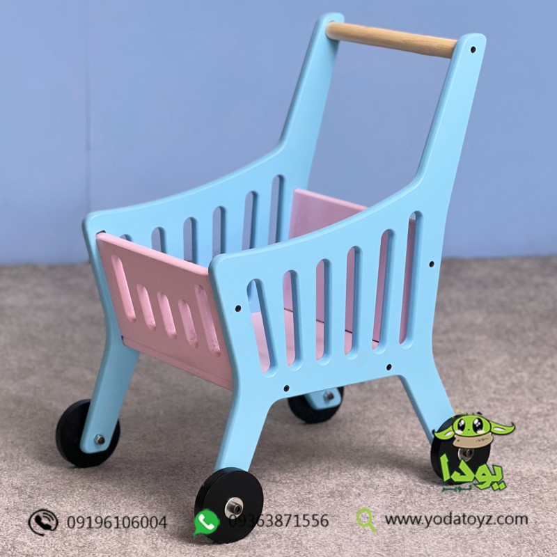 سبد خرید چرخدار چوبی کودک