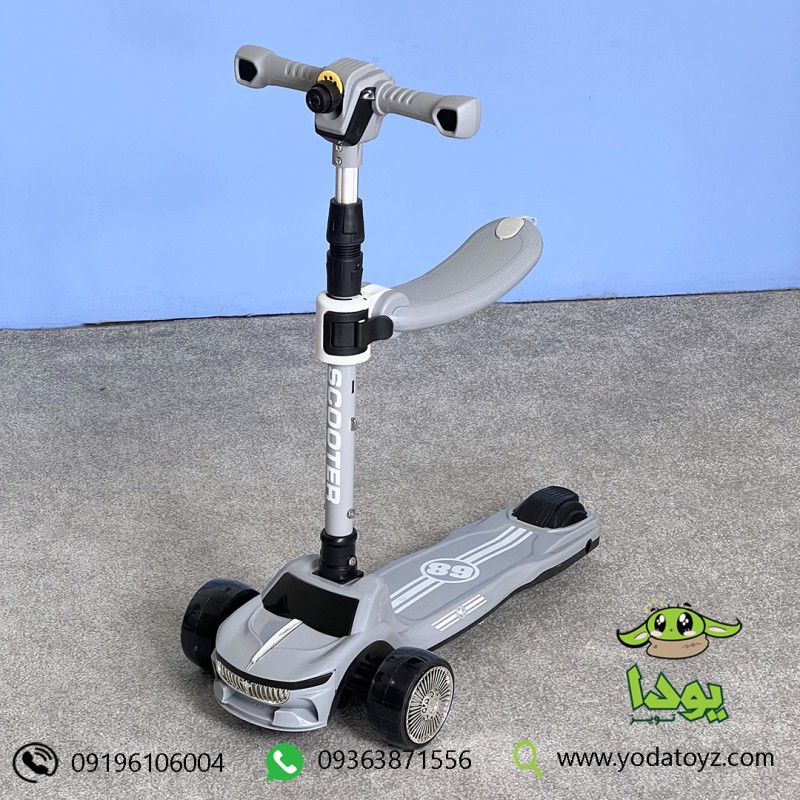 اسکوتر صندلی دار کودک طرح ماشین رنگ طوسی