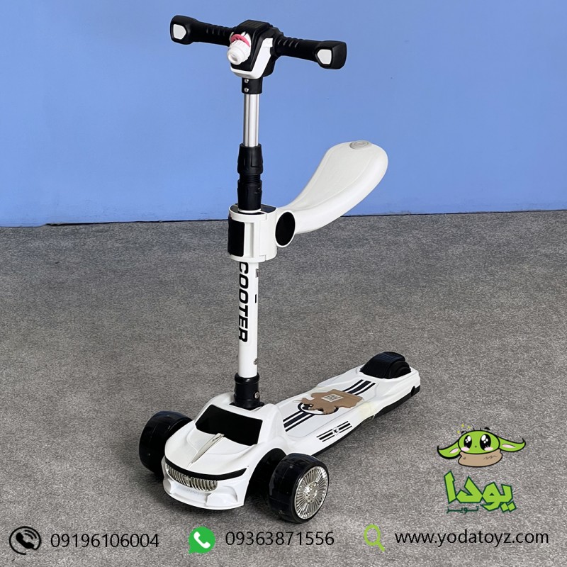 اسکوتر صندلی دار کودک طرح ماشین رنگ سفید