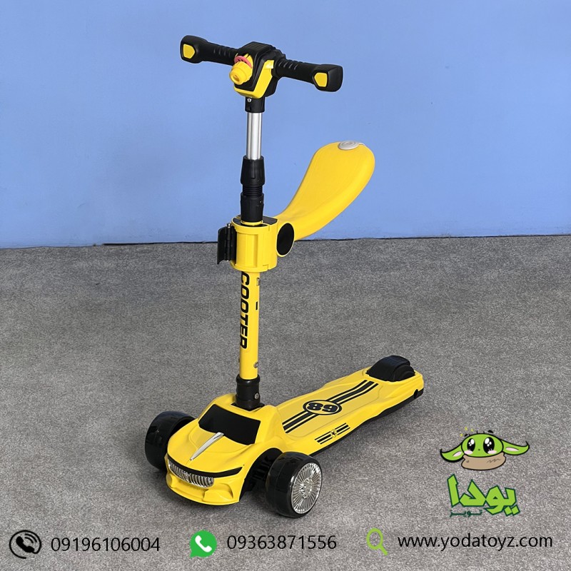 اسکوتر صندلی دار کودک طرح ماشین رنگ زرد