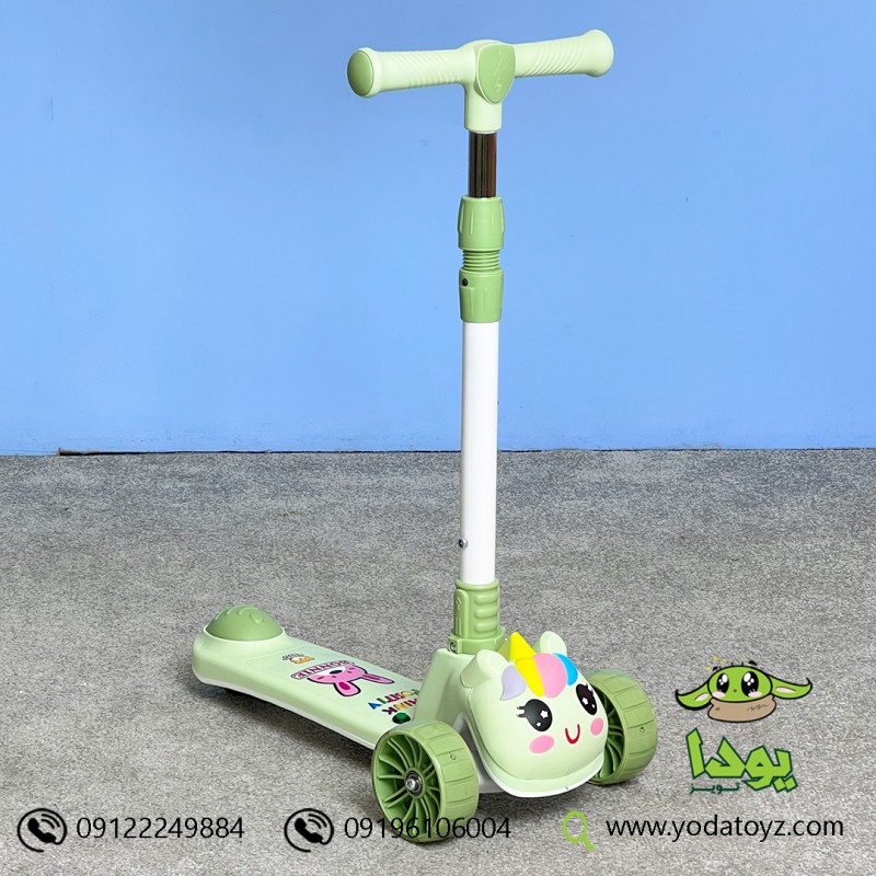 اسکوتر کودک تاشو، موزیکال و چراغدار طرح یونیکورن رنگ سبز  ROLZOR-907