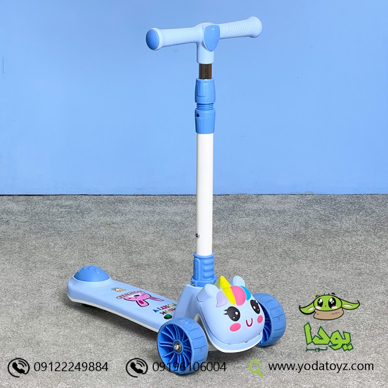 اسکوتر کودک تاشو، موزیکال و چراغدار طرح یونیکورن رنگ آبی  ROLZOR-907