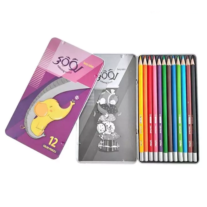 مداد رنگی 12 رنگ جعبه فلزی برند لووکی