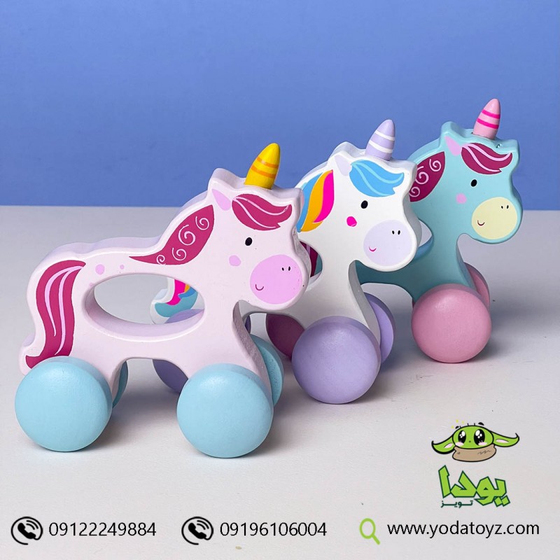 یونی کورن چرخدار چوبی (چرخ ها رنگی)