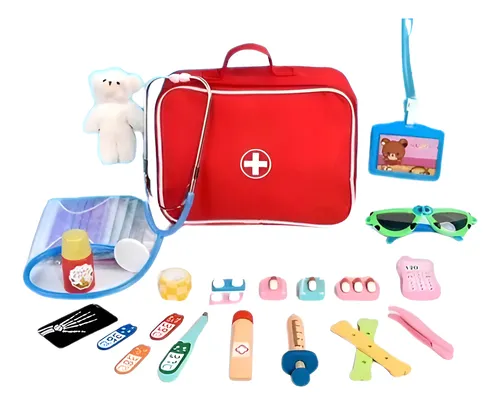 اسباب بازی پزشکی چوبی کودک با کیف قرمز 913