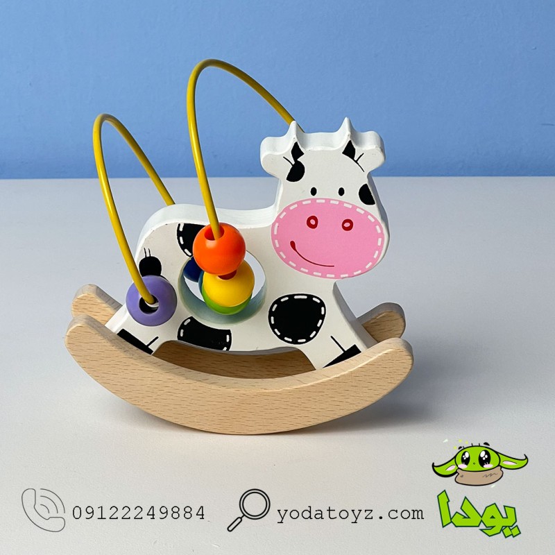 اسباب بازی نوزادی میله و مهره چوبی طرح گاو BZ-14-G