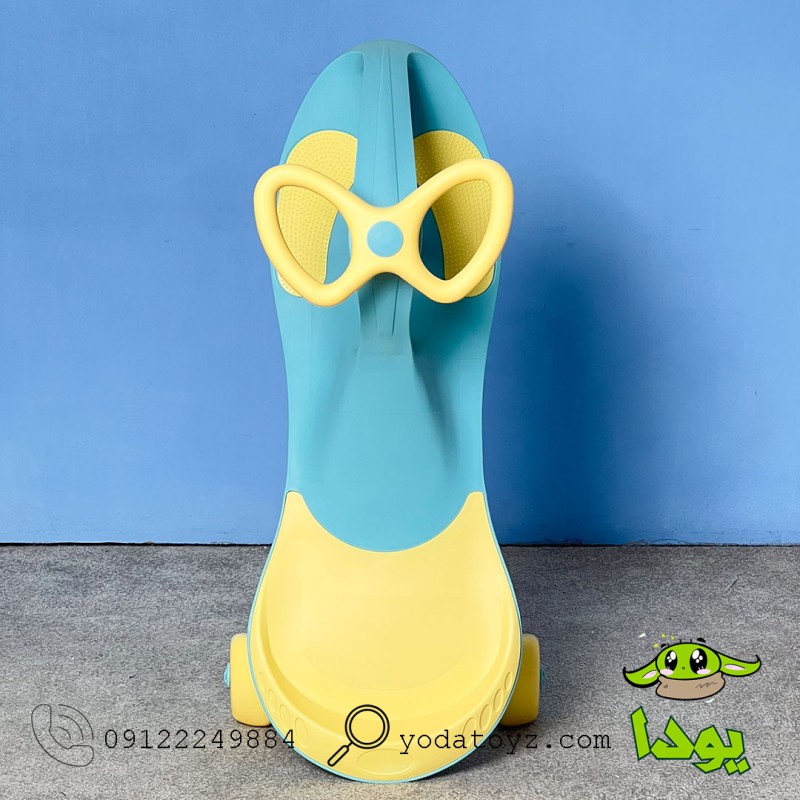 پلاسماکار کودک چرخ ژله ای و چراغدار رنگ آبی با نشیمن زرد