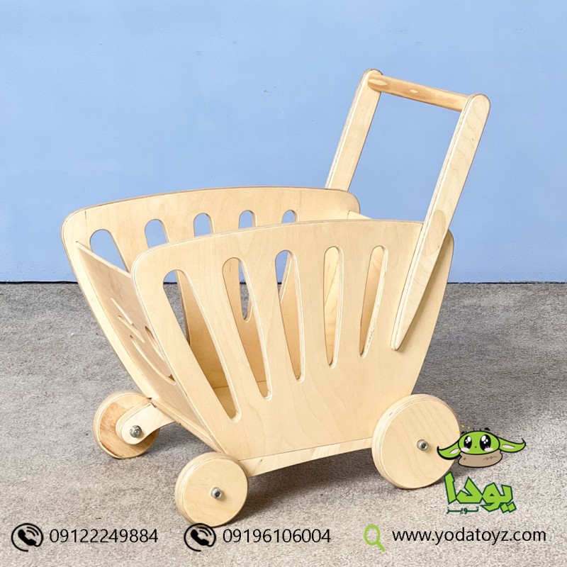 سبد خرید چرخدار چوبی کودک