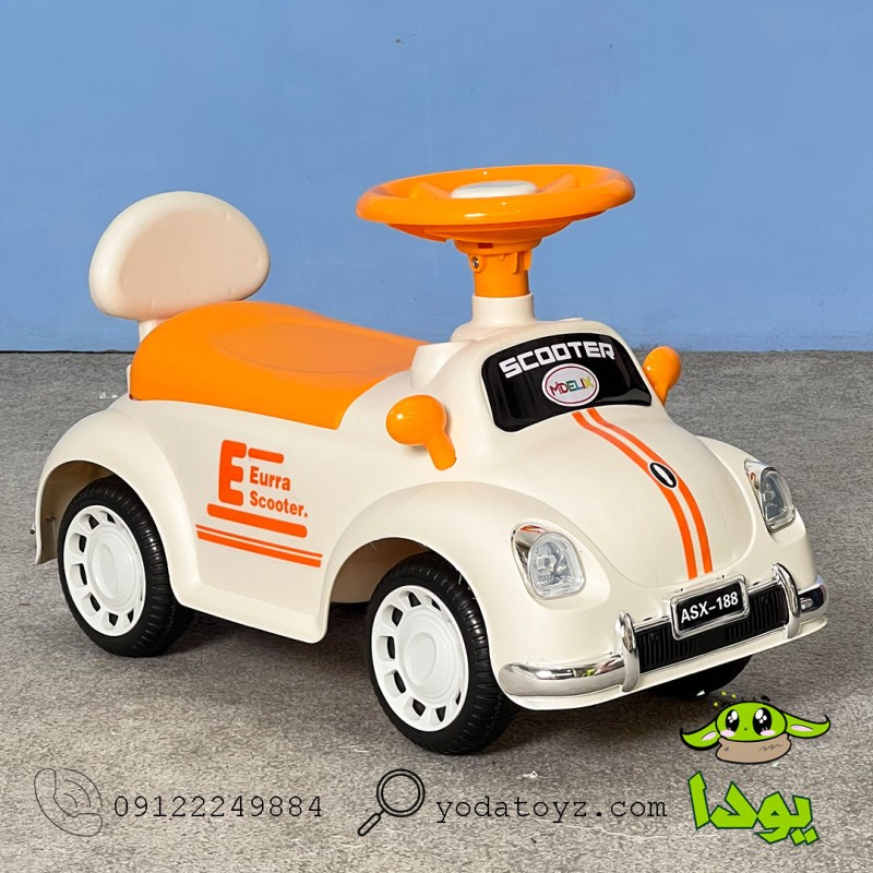 ماشین پایی کودک موزیکال و چراغدار رنگ کرم مدل مینی ماینر asx-188