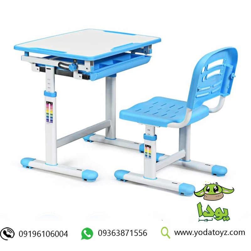 میز تحریر دبستانی با پایه های قابل تنظیم رنگ آبی